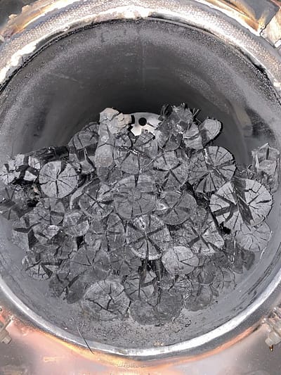 Open Kiln Door-- Showing about 2.45 tons of Freshly made Char!