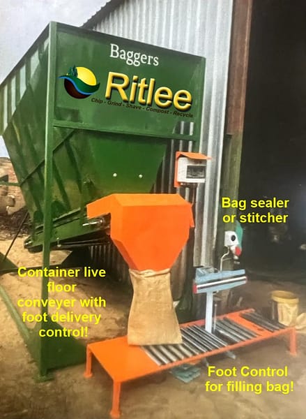 Compost or feed 5 cu meter hopper with bagger--foot control