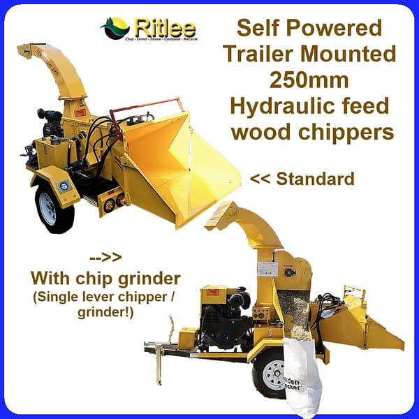 Wood Chipper – Trailer Mounted – 225 Hydraulic Feed with 250mm Chipping Capacity