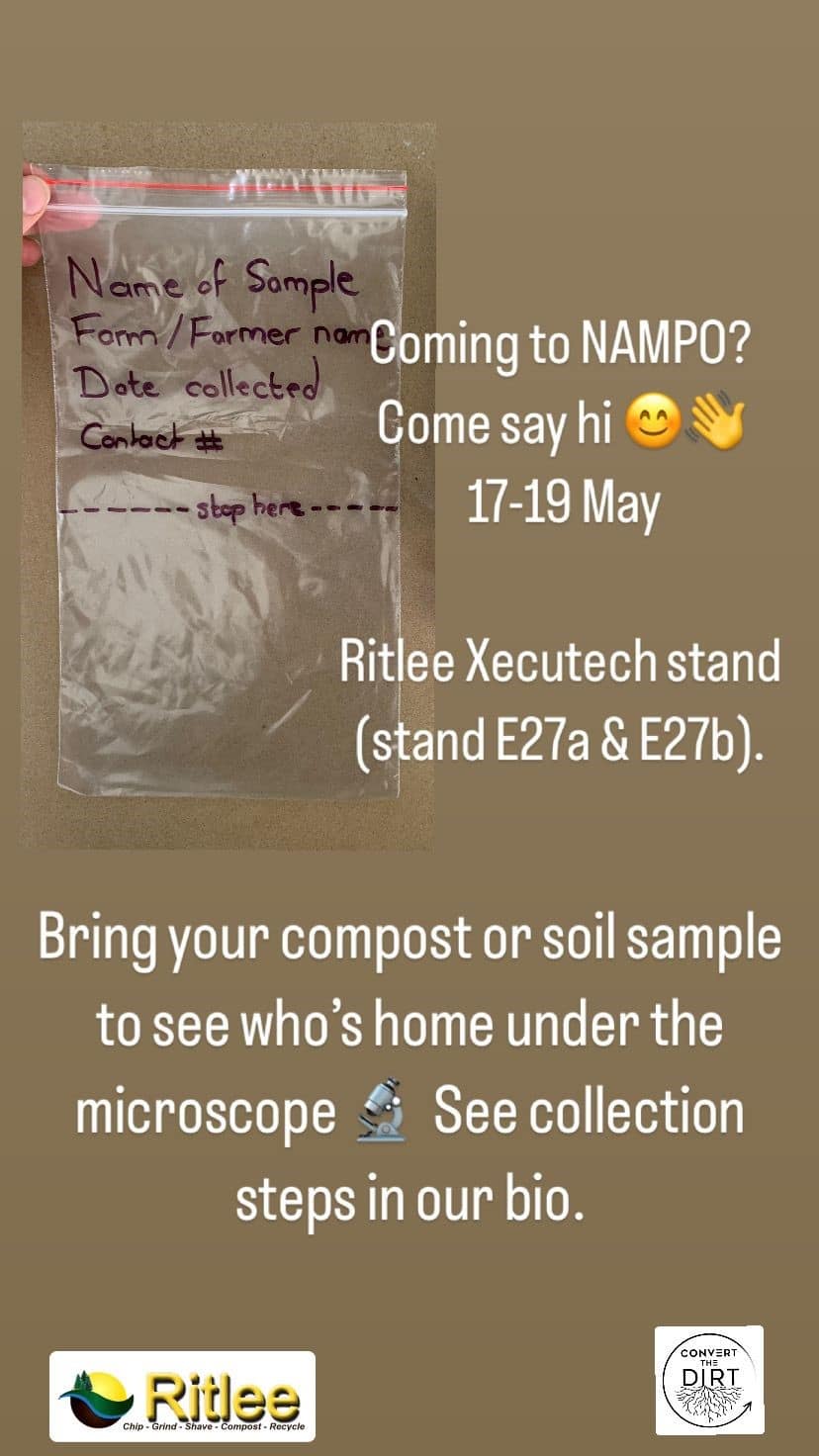 Compost Consultant at Nampo Show Ritlee Stand– bring your samples!